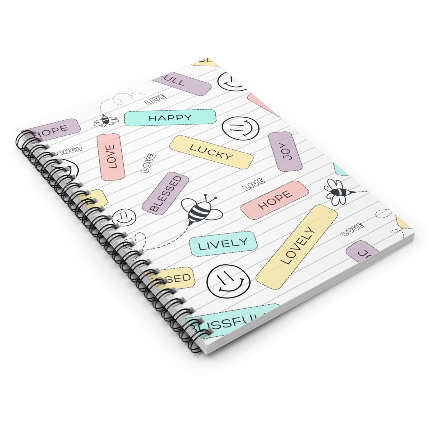 Pastel Colors Happy Spiral Notebook - Ruled Line