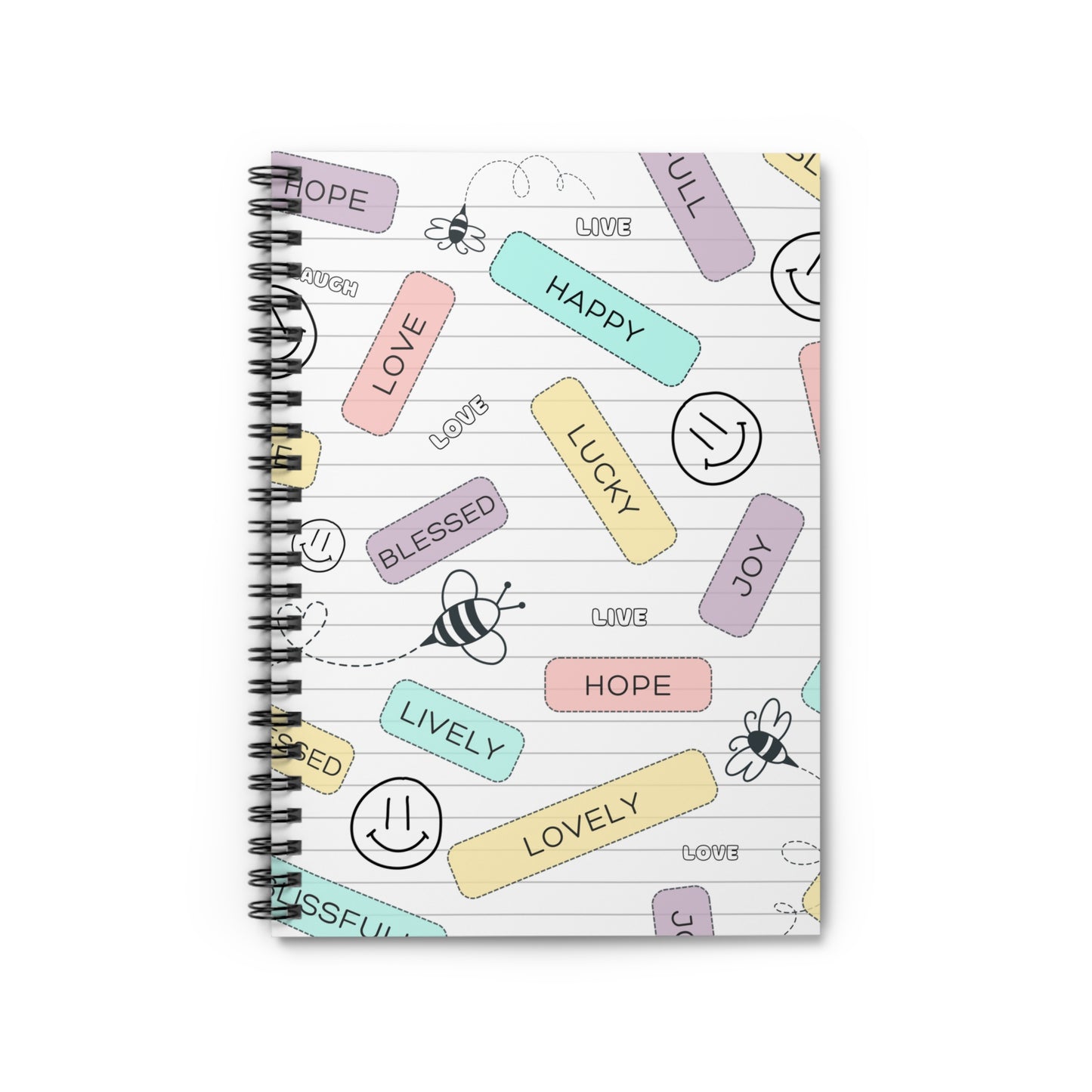 Pastel Colors Happy Spiral Notebook - Ruled Line